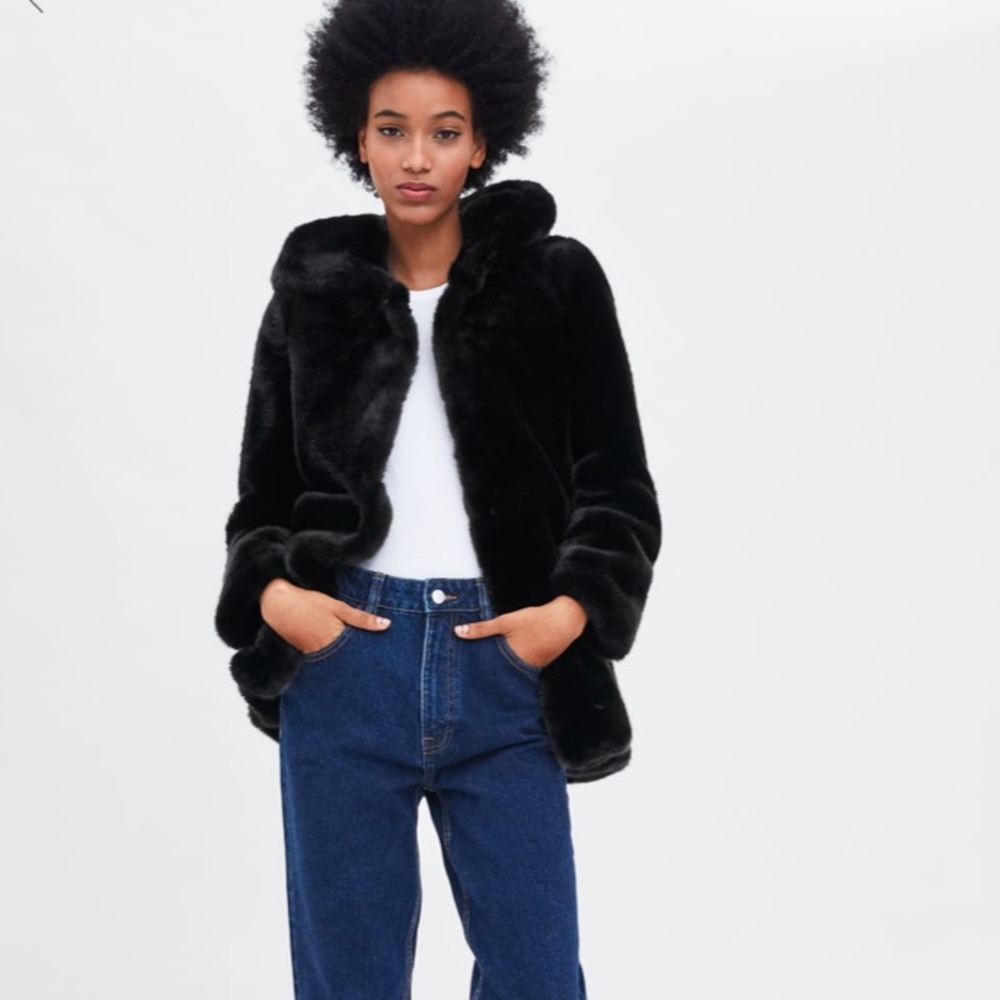 Zara hooded faux fur coat